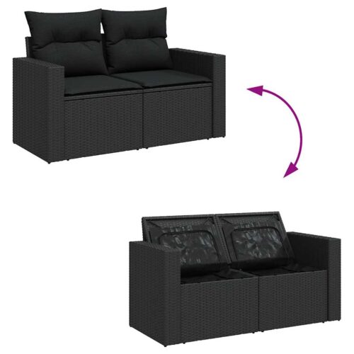 11-Piece Garden Sofa Set with Cushions Black Poly Rattan - Image 9