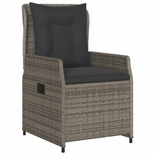 3-Piece Bistro Set with Cushions Grey Poly Rattan - Image 3