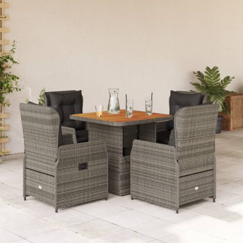 5-Piece Garden Dining Set with Cushions Grey Poly Rattan - Image 2