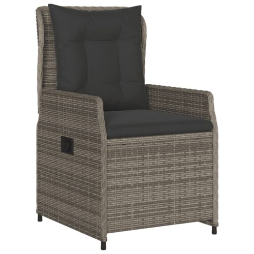 5-Piece Garden Dining Set with Cushions Grey Poly Rattan - Image 3