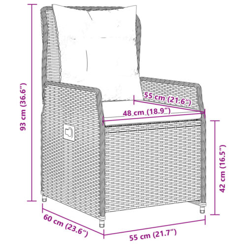 5-Piece Garden Dining Set with Cushions Grey Poly Rattan - Image 11