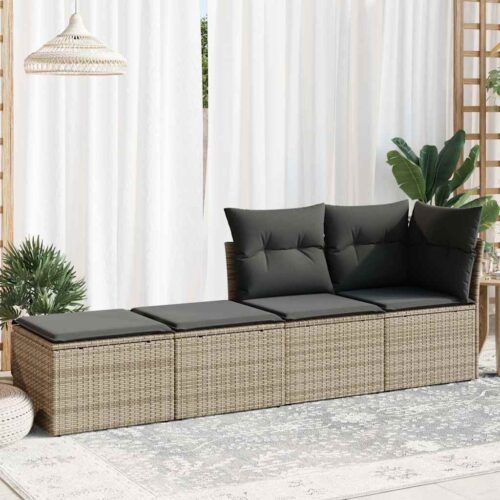 2-Piece Garden Sofa Set with Cushions Grey Poly Rattan Acacia - Image 3