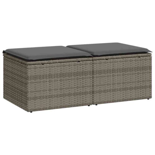 2-Piece Garden Sofa Set with Cushions Grey Poly Rattan Acacia - Image 8