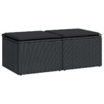2-Piece Garden Sofa Set with Cushions Black Poly Rattan Acacia