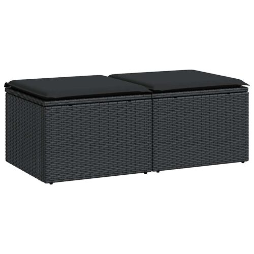 2-Piece Garden Sofa Set with Cushions Black Poly Rattan Acacia