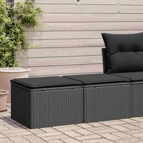 2-Piece Garden Sofa Set with Cushions Black Poly Rattan Acacia - Image 2