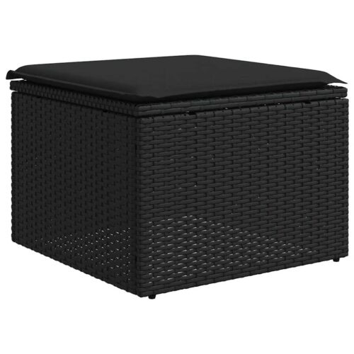 2-Piece Garden Sofa Set with Cushions Black Poly Rattan Acacia - Image 4
