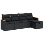 5-Piece Garden Sofa Set with Cushions Black Poly Rattan