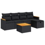 6-Piece Garden Sofa Set with Cushions Black Poly Rattan