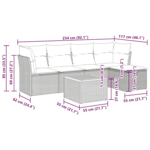 6-Piece Garden Sofa Set with Cushions Black Poly Rattan - Image 12