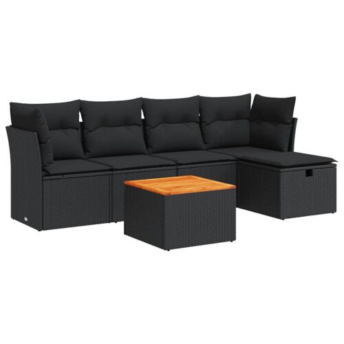 6-Piece Garden Sofa Set with Cushions Black Poly Rattan - Image 13