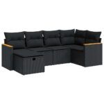 6-Piece Garden Sofa Set with Cushions Black Poly Rattan
