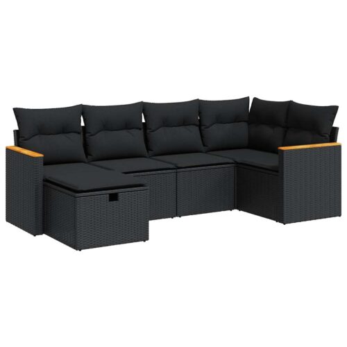 6-Piece Garden Sofa Set with Cushions Black Poly Rattan - Image 13