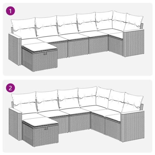 7-Piece Garden Sofa Set with Cushions Black Poly Rattan - Image 11