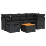 7-Piece Garden Sofa Set with Cushions Black Poly Rattan