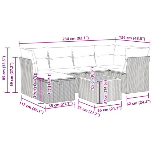 7-Piece Garden Sofa Set with Cushions Black Poly Rattan - Image 12