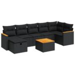 8-Piece Garden Sofa Set with Cushions Black Poly Rattan