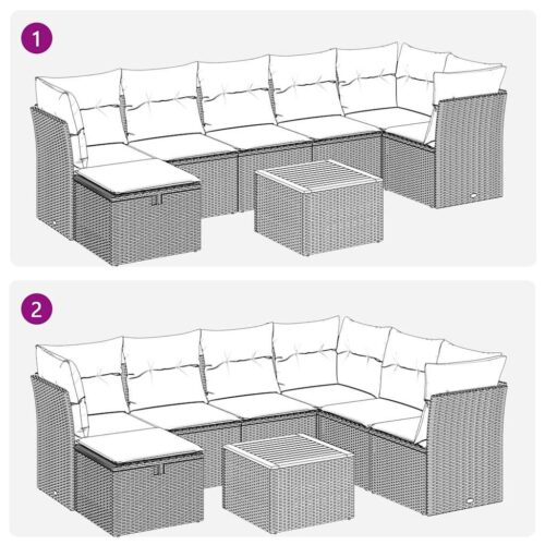 8-Piece Garden Sofa Set with Cushions Black Poly Rattan - Image 10