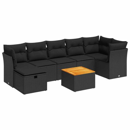 8-Piece Garden Sofa Set with Cushions Black Poly Rattan - Image 13