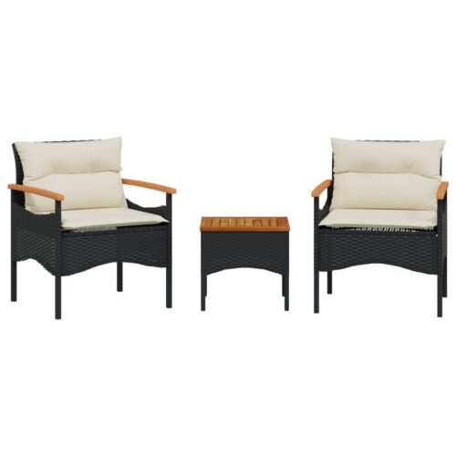3-Piece Garden Sofa Set with Cushions Black Poly Rattan