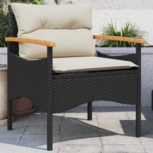 3-Piece Garden Sofa Set with Cushions Black Poly Rattan - Image 4