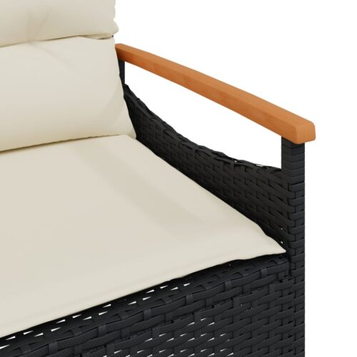 3-Piece Garden Sofa Set with Cushions Black Poly Rattan - Image 11