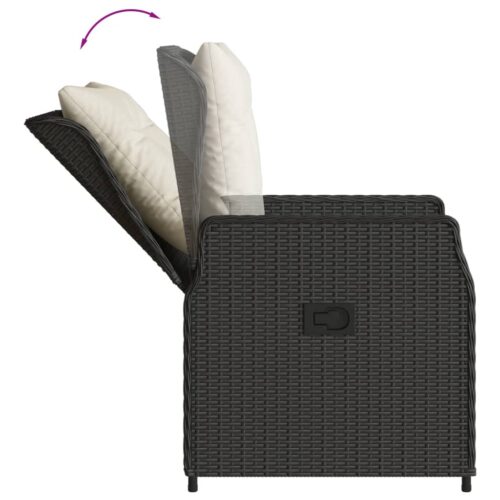 3-Piece Garden Dining Set with Cushions Black Poly Rattan - Image 5