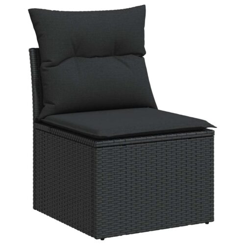 5-Piece Garden Sofa Set with Cushions Black Poly Rattan Acacia - Image 4