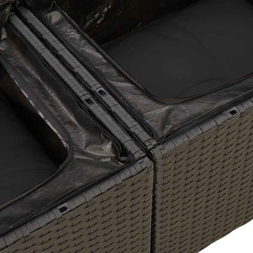 5-Piece Garden Sofa Set with Cushions Black Poly Rattan Acacia - Image 11