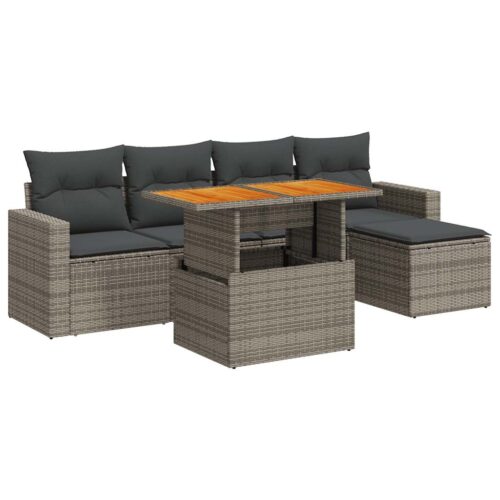 6-Piece Garden Sofa Set with Cushions Grey Poly Rattan - Image 13