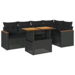5-Piece Garden Sofa Set with Cushions Black Poly Rattan Acacia