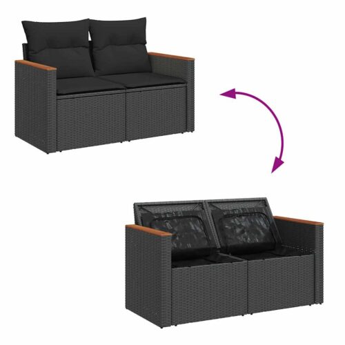 7-Piece Garden Sofa Set with Cushions Black Poly Rattan Acacia - Image 10