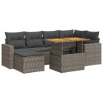 7-Piece Garden Sofa Set with Cushions Grey Poly Rattan