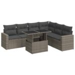 7-Piece Garden Sofa Set with Cushions Grey Poly Rattan