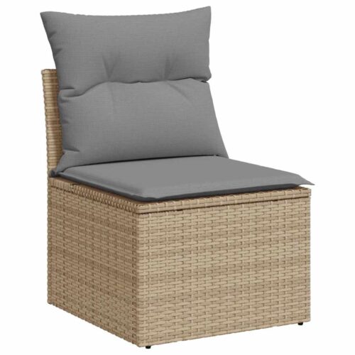 7-Piece Garden Sofa Set with Cushions Beige Poly Rattan - Image 3
