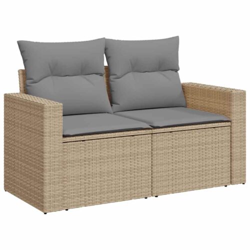 7-Piece Garden Sofa Set with Cushions Beige Poly Rattan - Image 5