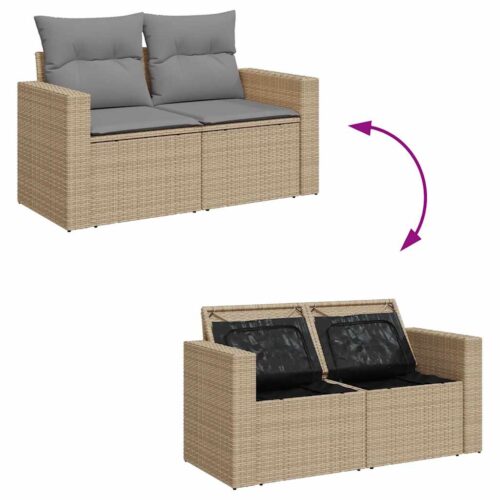 7-Piece Garden Sofa Set with Cushions Beige Poly Rattan - Image 9