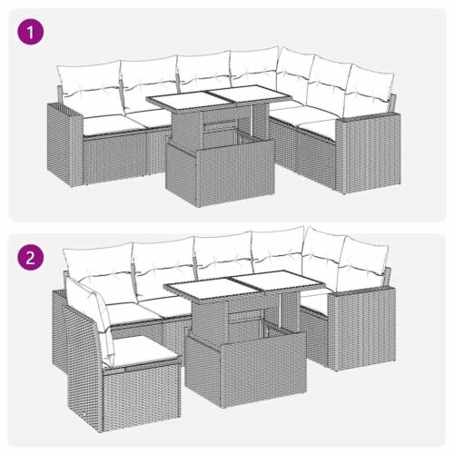 7-Piece Garden Sofa Set with Cushions Beige Poly Rattan - Image 11