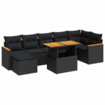 8-Piece Garden Sofa Set with Cushions Black Poly Rattan Acacia