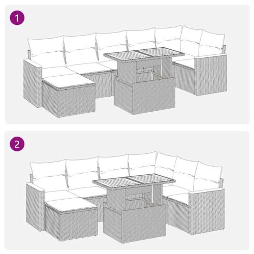 8-Piece Garden Sofa Set with Cushions Black Poly Rattan Acacia - Image 8