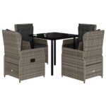 5-Piece Garden Dining Set with Cushions Grey Poly Rattan