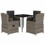 5-Piece Garden Dining Set with Cushions Grey Poly Rattan