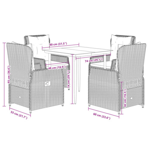 5-Piece Garden Dining Set with Cushions Grey Poly Rattan - Image 8