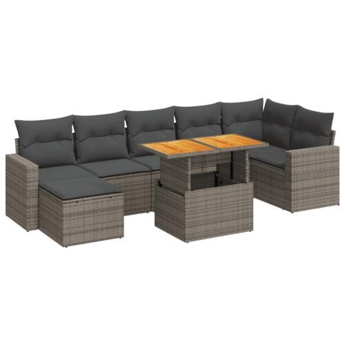 8-Piece Garden Sofa Set with Cushions Grey Poly Rattan