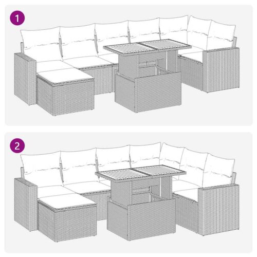 8-Piece Garden Sofa Set with Cushions Grey Poly Rattan - Image 8