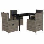 5-Piece Garden Dining Set with Cushions Grey Poly Rattan