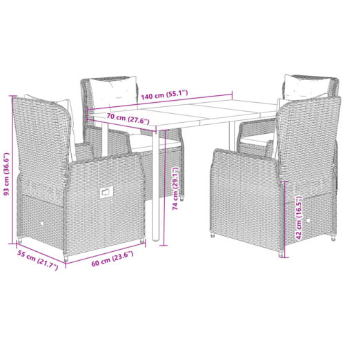 5-Piece Garden Dining Set with Cushions Grey Poly Rattan - Image 8