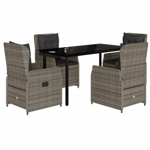 5-Piece Garden Dining Set with Cushions Grey Poly Rattan - Image 12