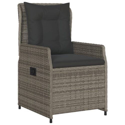 5-Piece Garden Dining Set with Cushions Grey Poly Rattan - Image 3