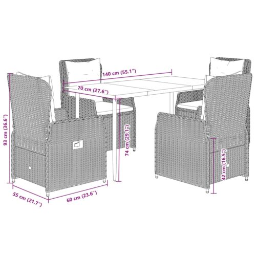5-Piece Garden Dining Set with Cushions Grey Poly Rattan - Image 8